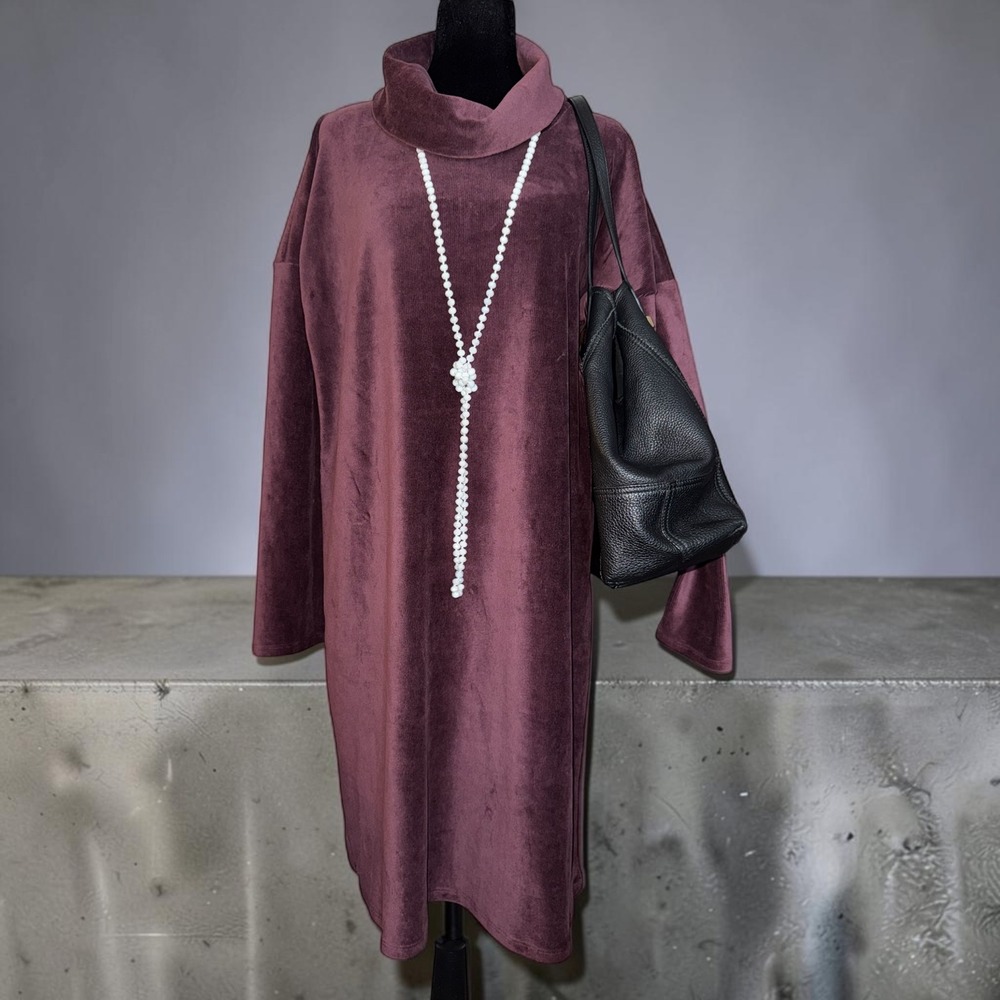 Pure Jill Plum Purple Corduroy Cowl Neck Tunic Dress Large RN 97641